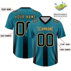 Aqua Black Vertical Stripe Gradient Team Football Jersey 2