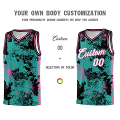 Aqua Black Vice Burst Graffiti Basketball Jersey 3