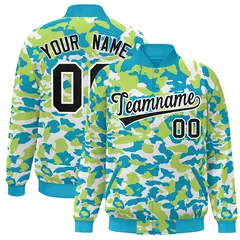 Aqua Black-White Camo Varsity Letterman Bomber Jacket 1