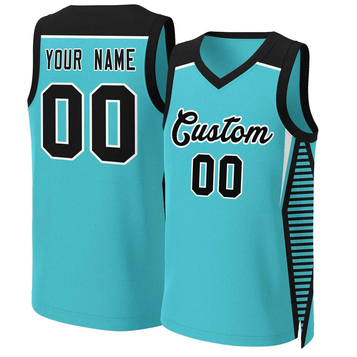 Aqua Black-White Classic Mesh Basketball Jersey Tops