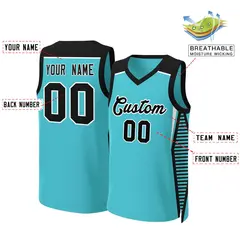 Aqua Black-White Classic Mesh Basketball Jersey Tops 2