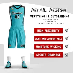 Aqua Black-White Classic Mesh Basketball Jersey 2