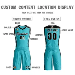 Aqua Black-White Classic Mesh Basketball Jersey 3