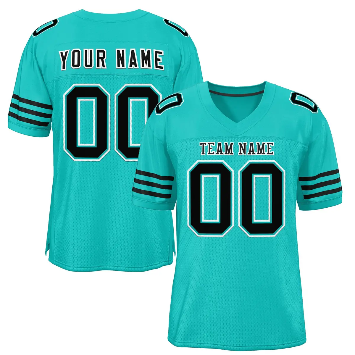 Aqua Black-White Classic Style Mesh Football Jersey