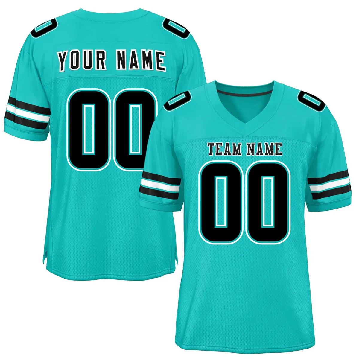 Aqua Black-White Classic Style Mesh Football Jersey