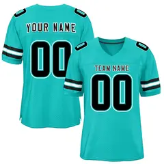 Aqua Black-White Classic Style Mesh Football Jersey 1