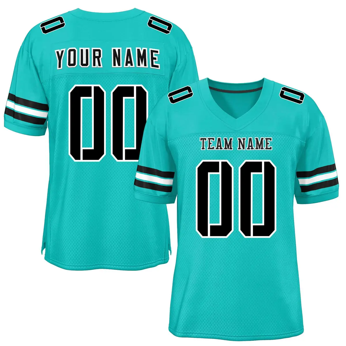 Aqua Black-White Classic Style Mesh Football Jersey