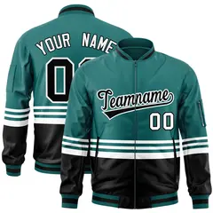 Aqua Black-White Color Block Varsity Letterman Bomber Jacket 1