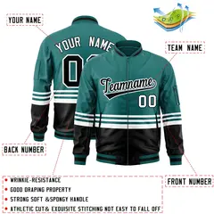 Aqua Black-White Color Block Varsity Letterman Bomber Jacket 2