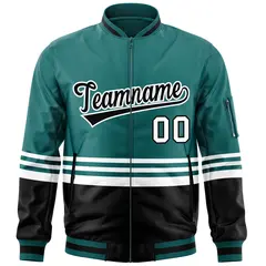 Aqua Black-White Color Block Varsity Letterman Bomber Jacket 3
