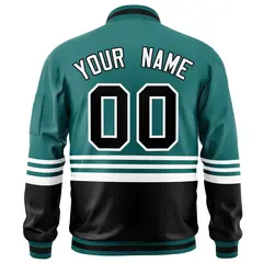 Aqua Black-White Color Block Varsity Letterman Bomber Jacket 4