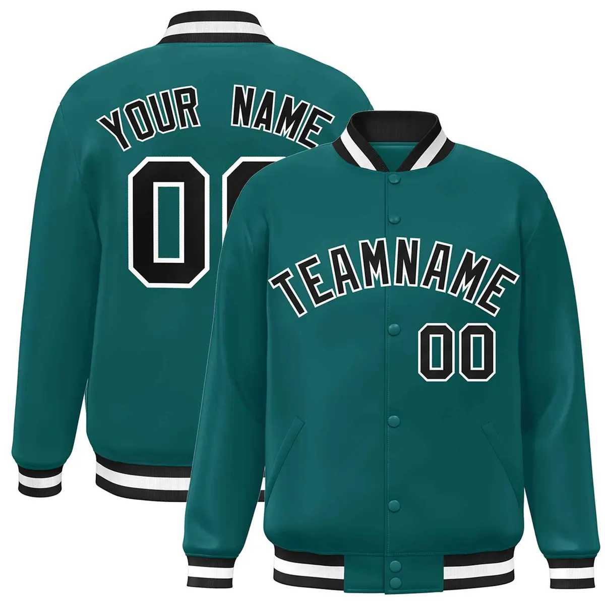 Aqua Black-White Full-Snap Varsity Letterman Jacket