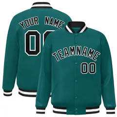 Aqua Black-White Full-Snap Varsity Letterman Jacket