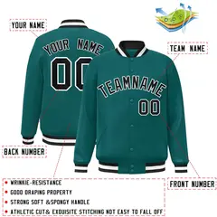 Aqua Black-White Full-Snap Varsity Letterman Jacket 2