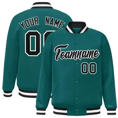 Aqua Black-White Full-Snap Varsity Letterman Jacket