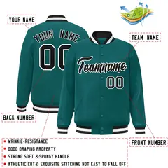 Aqua Black-White Full-Snap Varsity Letterman Jacket 2