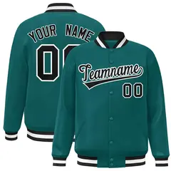Aqua Black-White Full-Snap Varsity Letterman Jacket