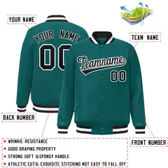 Aqua Black-White Full-Snap Varsity Letterman Jacket 2