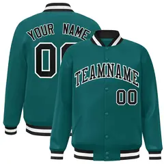 Aqua Black-White Full-Snap Varsity Letterman Jacket