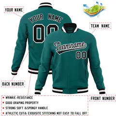 Aqua Black-White Full-Snap Varsity Letterman Jacket 4