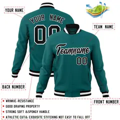 Aqua Black-White Full-Snap Varsity Letterman Jacket 4