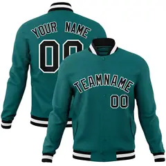 Aqua Black-White Full-Snap Varsity Letterman Jacket 1