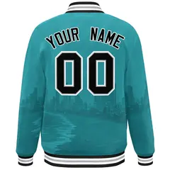 Aqua Black-White Miami City Skyline Varsity Full-Snap Track Jacket 4
