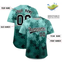 Aqua Black White Puzzle Elements Baseball Jersey 2