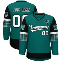 Aqua Black-White Raglan Sleeves V-Neck Hockey Jersey