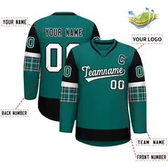Aqua Black-White Raglan Sleeves V-Neck Hockey Jersey 2