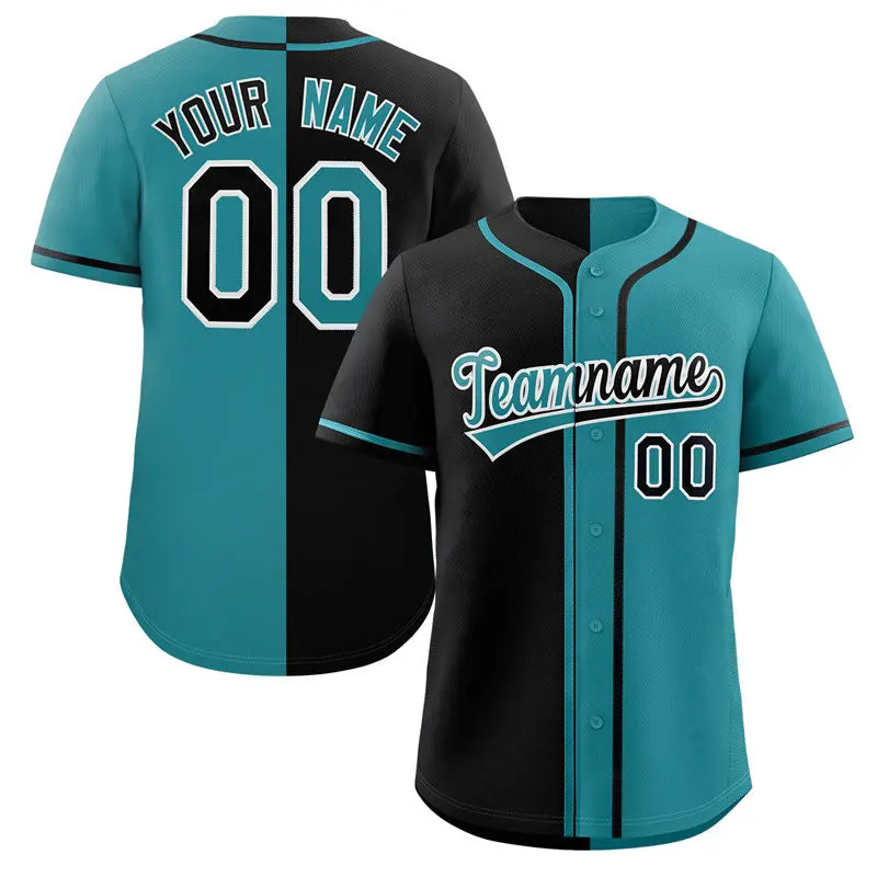 Aqua Black-White Split Fashion Baseball Jersey