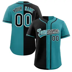 Aqua Black-White Split Fashion Baseball Jersey 1