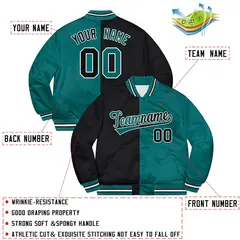 Aqua Black-White Split Two Tone Letterman Varsity Jacket 2