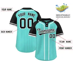 Aqua Black-White Stripe Raglan Sleeves Two-Button Softball Jersey 2