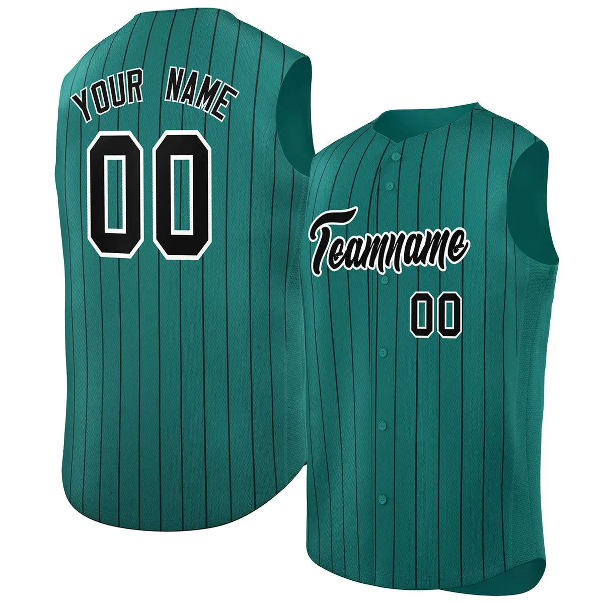 Aqua Black-White Striped Sleeveless Fashion Baseball Jersey