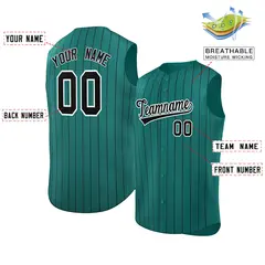 Aqua Black-White Striped Sleeveless Fashion Baseball Jersey 2