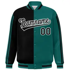 Aqua Black White Two Tone Color Block Varsity Bomber Jacket 3