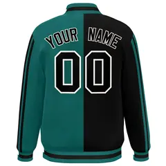 Aqua Black White Two Tone Color Block Varsity Bomber Jacket 4