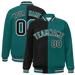 Aqua Black-White Two Tone Split Varsity Full-Snap Jacket 1