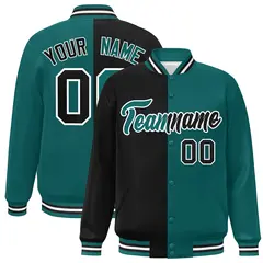Aqua Black-White Two Tone Split Varsity Full-Snap Jacket 1