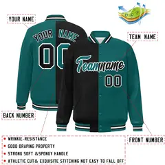 Aqua Black-White Two Tone Split Varsity Full-Snap Jacket 2