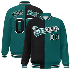 Aqua Black-White Two Tone Split Varsity Full-Snap Jacket 1
