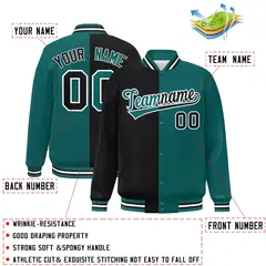 Aqua Black-White Two Tone Split Varsity Full-Snap Jacket 2