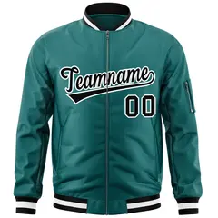 Aqua Black-White Varsity Full-Zip Letterman Bomber Jacket 3