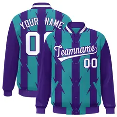 Aqua Blade Pattern Raglan Varsity Letterman Baseball Jacket 1