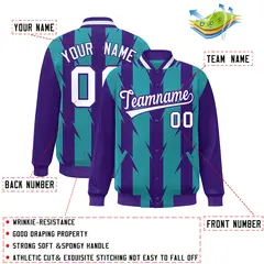 Aqua Blade Pattern Raglan Varsity Letterman Baseball Jacket 2