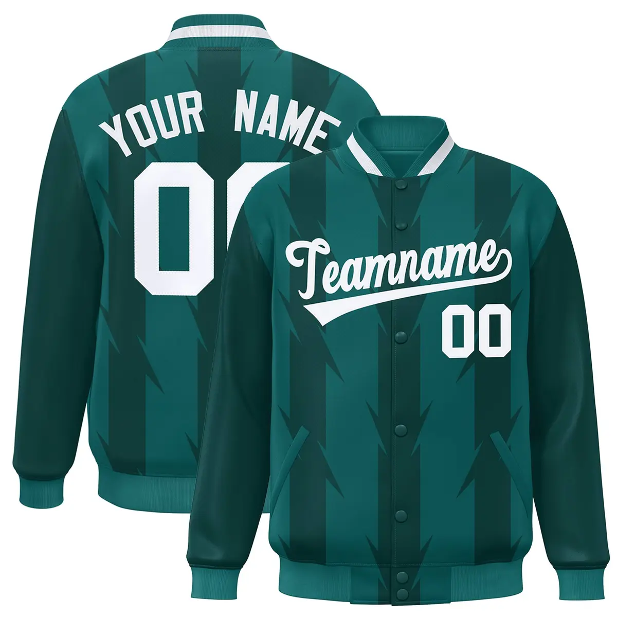 Aqua Blade Pattern Raglan Varsity Letterman Baseball Jacket