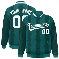 Aqua Blade Pattern Raglan Varsity Letterman Baseball Jacket 1