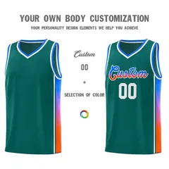 Aqua Blue-Orange Gradient Fashion Sports Basketball Jersey 3