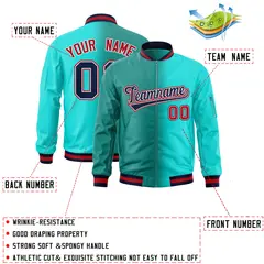 Aqua Bright Green Gradient Letterman Bomber Jacket 2